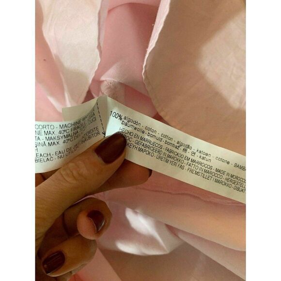 Zara New Womens Solid Baby Pink Off Shoulder Long Sleeve Top Cotton Medium - Picture 8 of 8